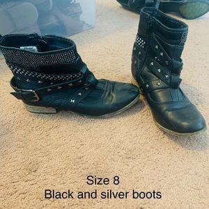 Black and silver short boots